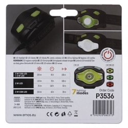 COB LED + LED čelovka P3536, 220 lm, 100 m, 3× AAA