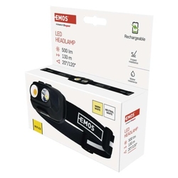 COB LED nabíjecí čelovka P3542, 500lm, 130m, Li-pol 1200 mAh