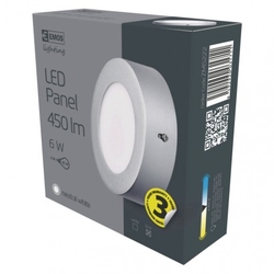 LED panel 120mm, kruhový přisazený stříbrný, 6W neutr. bílá