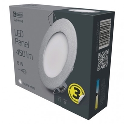 LED panel 120mm, kruhový vestavný stříbrný, 6W neutr. bílá