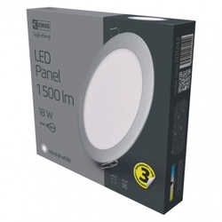 LED panel 225mm, kruhový vestavný stříbrný, 18W neutr. bílá