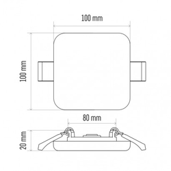 LED panel 100×100, čtvercový vestavný bílý, 8W neutr.b.,IP65