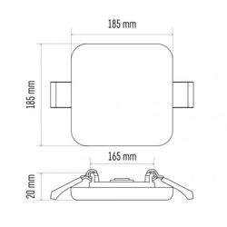 LED panel 185×185, čtvercový vestavný bílý, 18W neut.b.,IP65