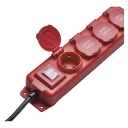 Prodlužovací kabel 5 m / 4 zásuvky / s vypínačem / černo-červený / guma-neopren / 1,5 mm2