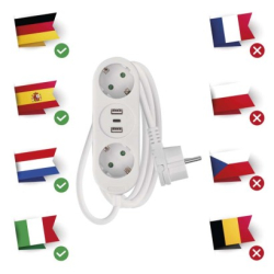 Prodlužovací kabel 1,5 m / 2 zásuvky+2×USB A+1×USB C  / bílý / PVC / 1,5 mm2