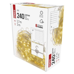 LED vánoční drop řetěz – záclona, 1,7x2 m, venkovní i vnitřní, teplá bílá, programy