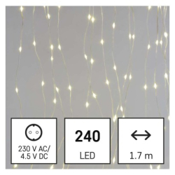 LED vánoční drop řetěz – záclona, 1,7x2 m, venkovní i vnitřní, teplá bílá, programy