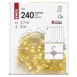 LED vánoční drop řetěz – záclona, 1,7x2 m, venkovní i vnitřní, teplá bílá, programy