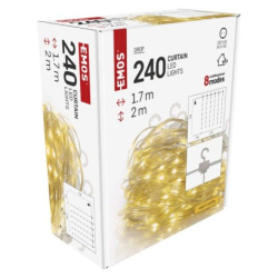LED vánoční drop řetěz – záclona, 1,7x2 m, venkovní i vnitřní, teplá bílá, programy