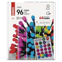 LED vánoční cherry řetěz – kuličky, 10 m, RGB, ovladač, programy, časovač