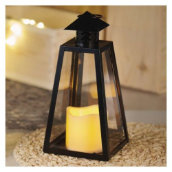 LED lucerna černá, hranatá, 26,5 cm, 3x AAA, vnitřní, vintage