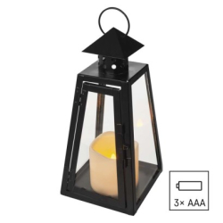 LED lucerna černá, hranatá, 26,5 cm, 3x AAA, vnitřní, vintage