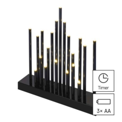 LED svícen černý, 27,5 cm, 3x AA, vnitřní, teplá bílá, časovač