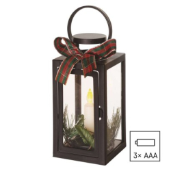 LED dekorace – vánoční lucerna se svíčkou černá, 20 cm, 3x AAA, vnitřní, vintage