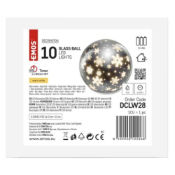 LED vánoční skleněná koule – vločky, 12 cm, 3x AA, vnitřní, teplá bílá, časovač