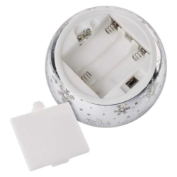 LED vánoční skleněná koule – vločky, 12 cm, 3x AA, vnitřní, teplá bílá, časovač