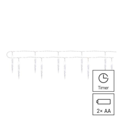 LED vánoční girlanda – 10x rampouch, 1,35 m, 2x AA, vnitřní, studená bílá, časovač