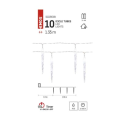LED vánoční girlanda – 10x rampouch, 1,35 m, 2x AA, vnitřní, studená bílá, časovač