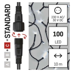 Standard LED spojovací vánoční řetěz, 10 m, venkovní i vnitřní, studená bílá