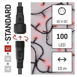 Standard LED spojovací vánoční řetěz, 10 m, venkovní i vnitřní, červená