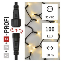 Profi LED spojovací řetěz černý, 10 m, venkovní i vnitřní, teplá bílá