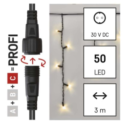 Profi LED spojovací řetěz černý – rampouchy, 3 m, venkovní, teplá bílá