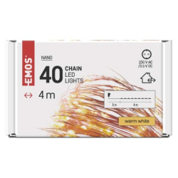 LED vánoční nano řetěz měděný, 4 m, venkovní i vnitřní, teplá bílá, časovač
