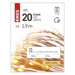 LED vánoční nano řetěz, 1,9 m, 2x AA, vnitřní, teplá bílá, časovač