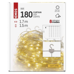 LED vánoční drop řetěz – záclona, 1,7x1,5 m, venkovní i vnitřní, teplá bílá, programy