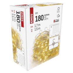 LED vánoční drop řetěz – záclona, 1,7x1,5 m, venkovní i vnitřní, teplá bílá, programy