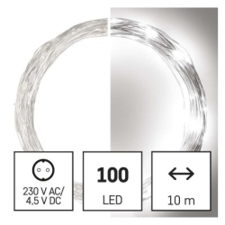 LED vánoční nano řetěz stříbrný, 10 m, venkovní i vnitřní, studená bílá, časovač