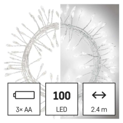LED vánoční nano řetěz – ježek, 2,4 m, 3x AA, vnitřní, studená bílá, časovač