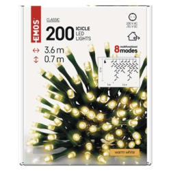 LED vánoční rampouchy, 3,6 m, venkovní i vnitřní, teplá bílá, programy