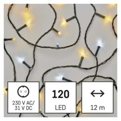 LED vánoční řetěz blikající, 12 m, venkovní i vnitřní, teplá/studená bílá, časovač