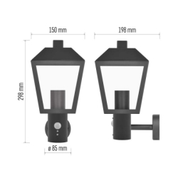 LED zahradní nástěnné svítidlo s čidlem soumraku, 19,8 x 15 x 29,8 cm, 1 x E27, 15 W