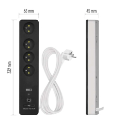 GoSmart prodlužovací kabel 2 m / 4 zásuvky / s vyp. / s USB / bílá-černá / PVC / 1,5 mm2