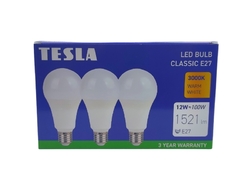 Tesla - LED žárovka BULB E27, 12W, 230V, 1521lm, 25 000h, 3000K teplá bílá 220st, 3 pack