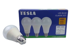 Tesla - LED žárovka BULB E27, 12W, 230V, 1521lm, 25 000h, 3000K teplá bílá 220st, 3 pack