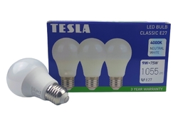 Tesla - LED žárovka BULB E27, 9W, 230V, 1055lm, 25 000h, 4000K denní bílá, 220st 3ks v balení