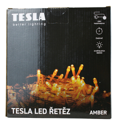 Tesla - dekorativní řetěz, AMBER, 400LED, 8m + 5m kabel, 230V, 8 funkcí, IP44, transparentní
