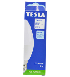 Tesla - LED žárovka CANDLE svíčka, E14, 7W, 230V, 806lm, 25 000h, 4000K denní bílá, 180st