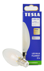 Tesla - LED žárovka FILAMENT RETRO svíčka E14, 4.2W, 230V, 470lm, 25 000h, 2700K teplá, 360st,frost