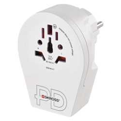 Cestovní univerzální adaptér pro cizince do střední Evropy, 1×USB-C, 1×USB-A