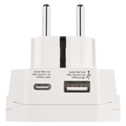 Cestovní univerzální adaptér pro cizince do střední Evropy, 1×USB-C, 1×USB-A