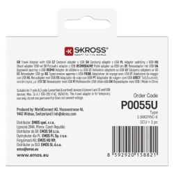 Cestovní univerzální adaptér pro cizince do střední Evropy, 1×USB-C, 1×USB-A