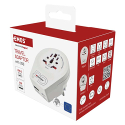 Cestovní univerzální adaptér pro cizince do střední Evropy, 1×USB-C, 1×USB-A