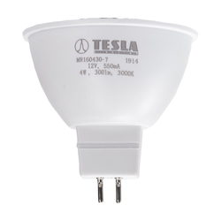 Tesla - LED žárovka GU5,3 MR16, 4W, 12V, 350lm, 25 000h, 3000K teplá bílá, 100st
