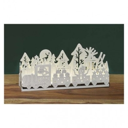 LED dekorace dřevěná – mašinka, vláček, 14 cm, 2x AA, vnitřní, teplá bílá, časovač