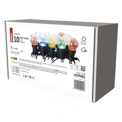LED světelný řetěz – 10x párty žárovky, 5 m, venkovní i vnitřní, multicolor