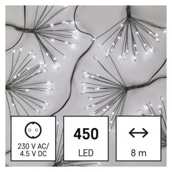 LED světelný řetěz – svítící trsy, nano, 8 m, vnitřní, studená bílá, časovač